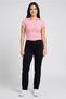 Women Boat Neck Short Sleeve Ribbed Top, Pink - 2
