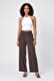 Women Cropped Fit Textured Wide Pants, Dark Brown - 2