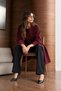 Women's Loose Cut Long Comfortable Burgundy Poncho - 5
