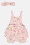 Toddlers Girl 2 Pcs Allover Print Romper With Headband, Pink - 3