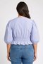 Women v-Neck Puffed Sleeve Stripe Blouse, Sky Blue - 4
