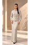 Women's Chain Detailed Belted Maxi Knitwear Dress - High Neck Knitwear Long Sleeve Long Dress Half Turtleneck Short Slit