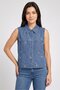 Women Spread Collar Sleeveless Denim Tank Top, Blue