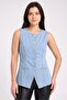 Women Round Neck Sleeveless Denim Waistcoat, Light Blue