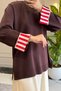 44478 - Stylish and Comfortable Rayon Striped Cuff Detailed Women's Long Draped Slim Knit Sweater - 2