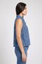 Women Spread Collar Sleeveless Denim Tank Top, Blue - 3