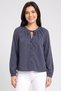 Women Tie Neck Long Sleeve Solid Blouse, Slate Blue