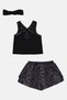 Toddlers Girl 3 Pcs Graphic Print Top And Shorts With Headband Set, Multicolor - 3