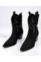 Women's Black Stone Western Cowboy Boots Pointed Toe Thick Heeled Boots - 4