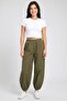Women Balloon Fit Solid Track Pants, Olive - 2