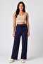 Women Regular Fit Textured Wide Leg Pants, Navy Blue - 2