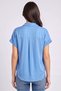 Women Stand Collar Short Sleeve Solid Top, Blue - 4