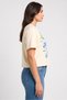 Women Crew Neck Short Sleeve Graphic Print Crop T-Shirt, Pale Yellow - 3