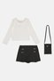Kids Girl 3 Pcs Ribbed Top And Skort With Small Bag, Multicolor - 2