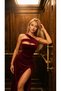Asymmetrical Strapless Neckline Slit Velvet Long Evening Dress - 4