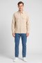 Men Spread Collar Long Sleeve Stripe Shirt, Beige - 2