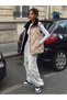 Women's Beige Black Plush Jacket with Collar, Medium Length Vest - 3