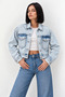 Women's Casual Ice Blue Denim Jacket with Chest Pockets - 2