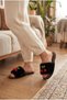 Women's Black Cherry Detailed Furry Plush Slippers - 4