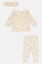 Toddlers Girl 3 Pcs Floral Print Pajama Top And Bottom With Headband Set, Multicolor - 3