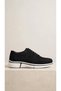 Men's Black Diagonal Stitched Rubber -Flat Lace-Up Casual Daily Shoes -Black and Cream Sole Comfort Model - 7