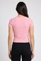 Women Boat Neck Short Sleeve Ribbed Top, Pink - 4