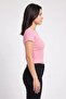 Women Boat Neck Short Sleeve Ribbed Top, Pink - 3