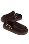 Wi̇llaa Genuine Leather Suede Fur Buckle Detailed Women's Slippers - 7