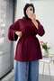 Side Slit Detail Waist-Tied Basic Blouse - Burgundy - 7