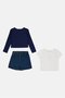 Kids Girl 3 Pcs Ribbed Top And Cardigan With Skort Set, Multicolor - 3