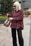 Red Oversize Plaid Patterned Women's Shirt Sh334 - 2