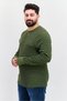 Men Round Neck Long Sleeves Stripe Sweatshirt Sleepwear , Dark Olive/Black - 2