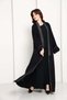 Jet Black Open Abaya with Contrast Thread Work Front Panels and Sleeves - 4
