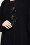 Black Open Abaya with Asymmetrical Floral Bead & Ribbon Embellishment - 4