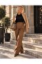 Women's Clothing Brown Button Closure Trousers - 2