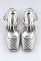 Women's Silver Metallic Knitted Textured 7 cm Heeled Ankle Strap Thick Heeled Stylish and Elegant Shoes - 2