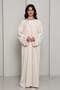 Ivory Open Abaya with Tonal Lattice Front Detailing - 4