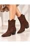 Women's Bitter Brown Suede Cowboy Boots Pointed Toe Short Heeled Western Stylish Casual Boots