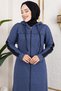 Bird's Eye Stripe Detail Sports Poncho Indigo - 3