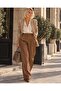 Women's Clothing Brown Button Closure Trousers - 3