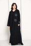 Jet Black Abaya with Hand-Placed Crystal Swirls - 2