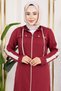Bird's Eye Stripe Detail Sports Poncho Bordo - 4