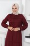 Sewing Detailed Dress Claret Red - 3
