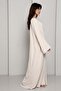 Ivory Open Abaya with Tonal Lattice Front Detailing - 5