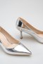 Women's Mirror Silver Pointed Toe Heeled Shoes - 6
