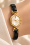 Ganios Black Cord Gold Color Geometric Case Stone Detailed Minimal Women's Wristwatch - 6