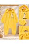 Baby 100% Cotton Yellow Hooded Skateboard Duck Printed Zippered Baby Jumpsuit - 3