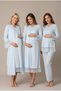 Women's Blue Lace Long Sleeve Maternity Nightgown Pajama Set with Easy Nursing Feature - 2