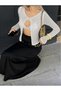 Openwork Knitted V-Neck Cardigan with Chest Stitching Detail, Fitted Cut, 100% Cotton Women's Knitwear Cardigan - 2