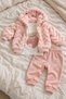 Baby Girl 3-Piece Set Teddy Bear Heart Detailed Hooded Cardigan Long Sleeve Top and Bottom Set - 2